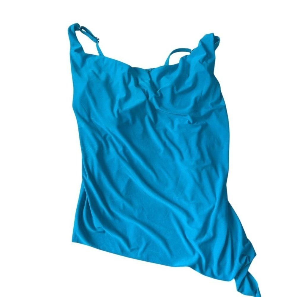 Magicsuit Turquoise Blue Draped Asymmetrical Tankini‎ Top Underwire 16W NEW